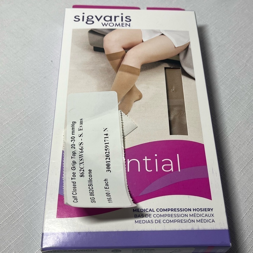 Sigvaris Tan opaque Compression Hosiery Socks
New. Closed toe. Grip top 
Size XS